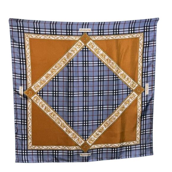 BURBERRYS PRORSUM Logo Blue x Brown Silk Scarf - Picture 1 of 16